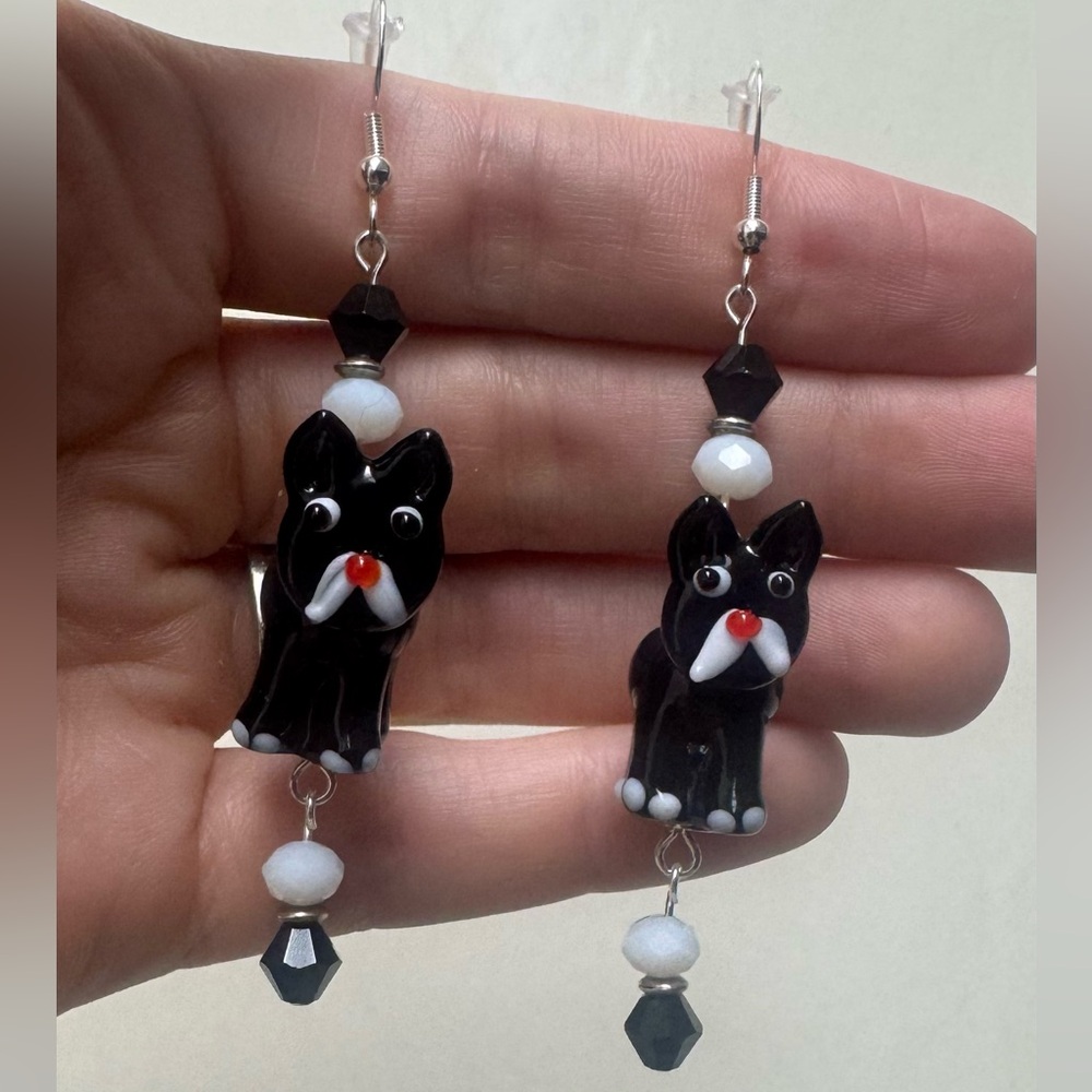 Black and White Glass Dog Earrings
